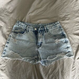 SHEIN Light Wash Distressed High-Rise Denim Shorts